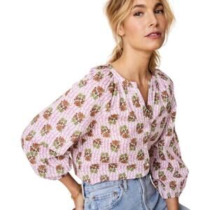 UNTUCKit Marcella Shirt Size Large Floral Button Front Blouse Pink Casual Top